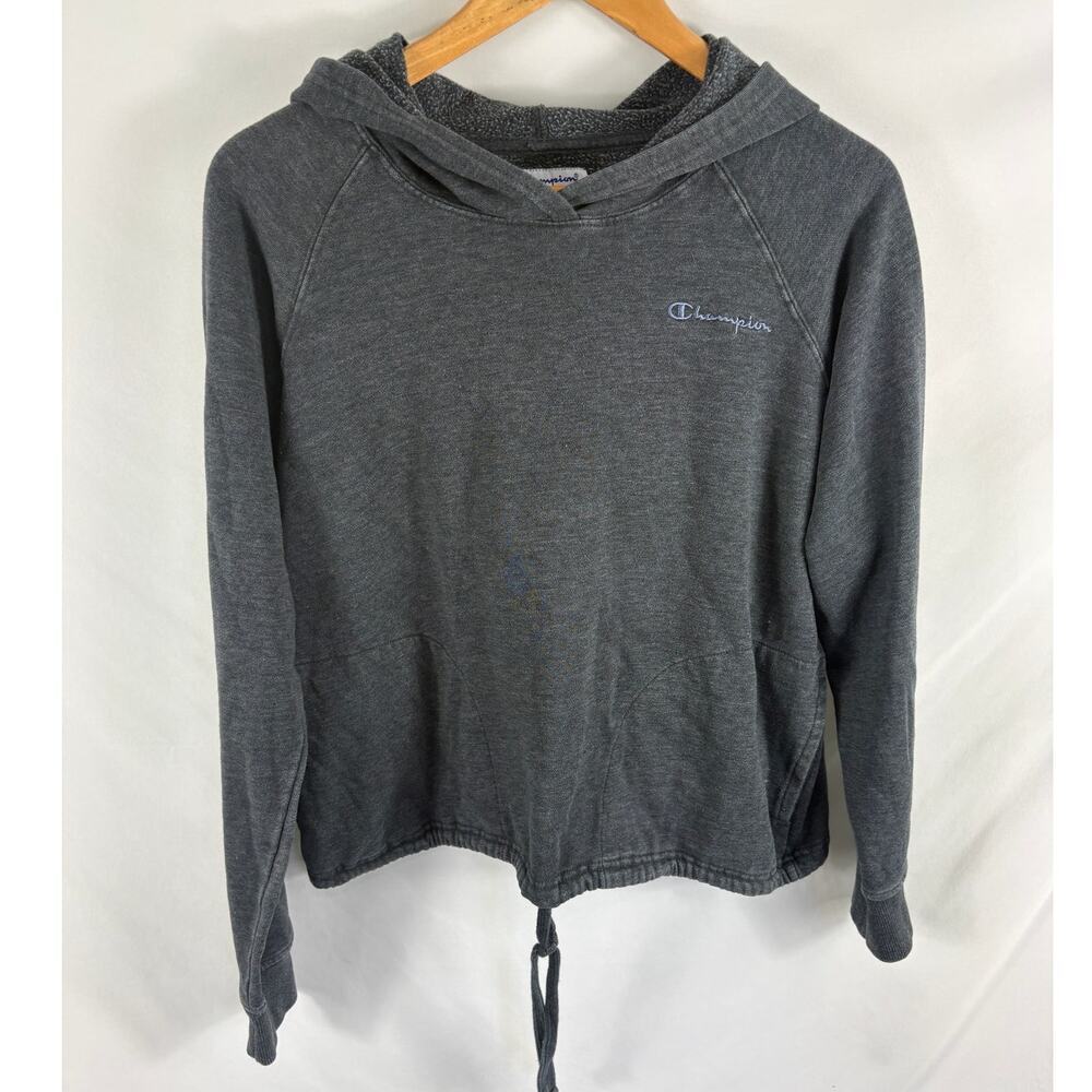 Champion Tie Bottom Grey Hoodie Sweatshirt Size Large